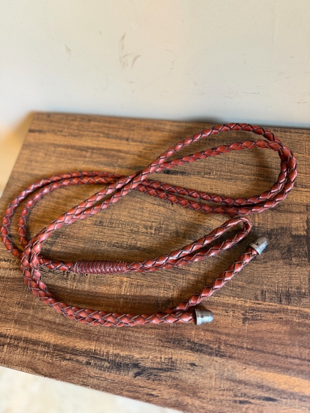 Vintage Braided Leather Bolo Tie Belt Western Boho Silver ends